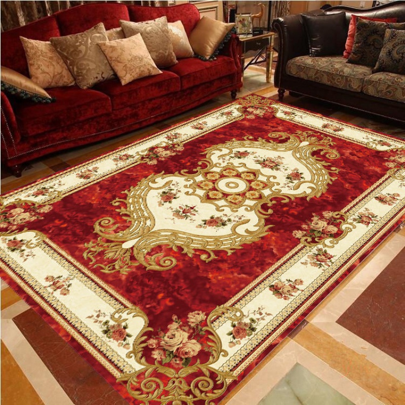 欧式客厅茶几地毯简约卧室满铺房间沙发大地毯床边毯垫美式可机洗 欧式红色风格 80X120厘米