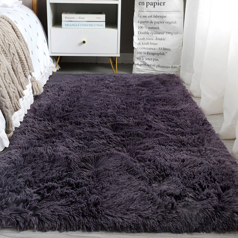 加厚地毯卧室少女耐脏床边客厅榻榻米房间大面积满铺地毯 长毛灰紫色 80*160cm(加厚升级款)