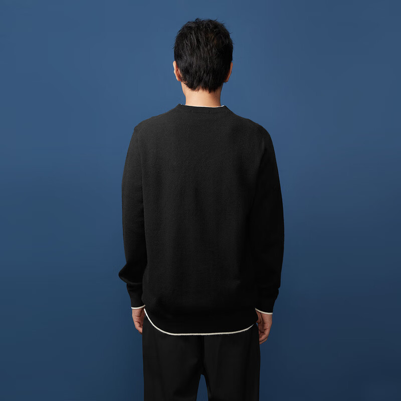 HLA海澜之家旗下黑鲸假两件圆领针织衫男秋季简约基础套头衫男