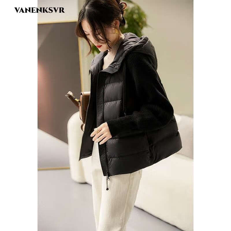 梵恩萨(vanenksvr)轻奢品牌 贵族姿态 连帽羽绒服外套 设计感拼接袖