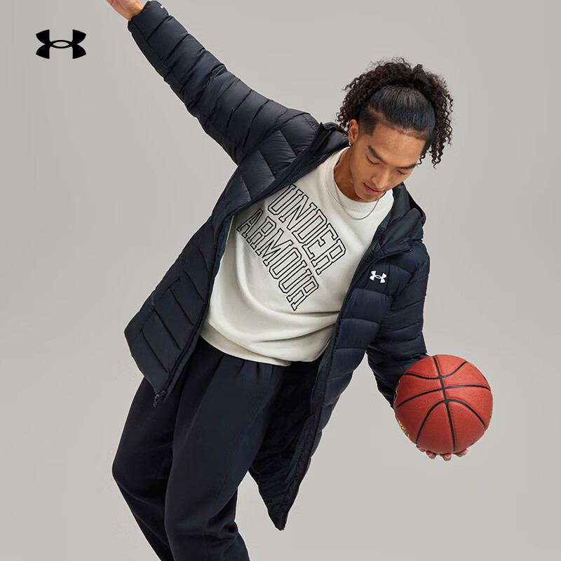 安德玛（UNDERARMOUR）UA秋冬Legend男子600蓬轻质运动休闲长款羽绒服1385839 黑色001 XL