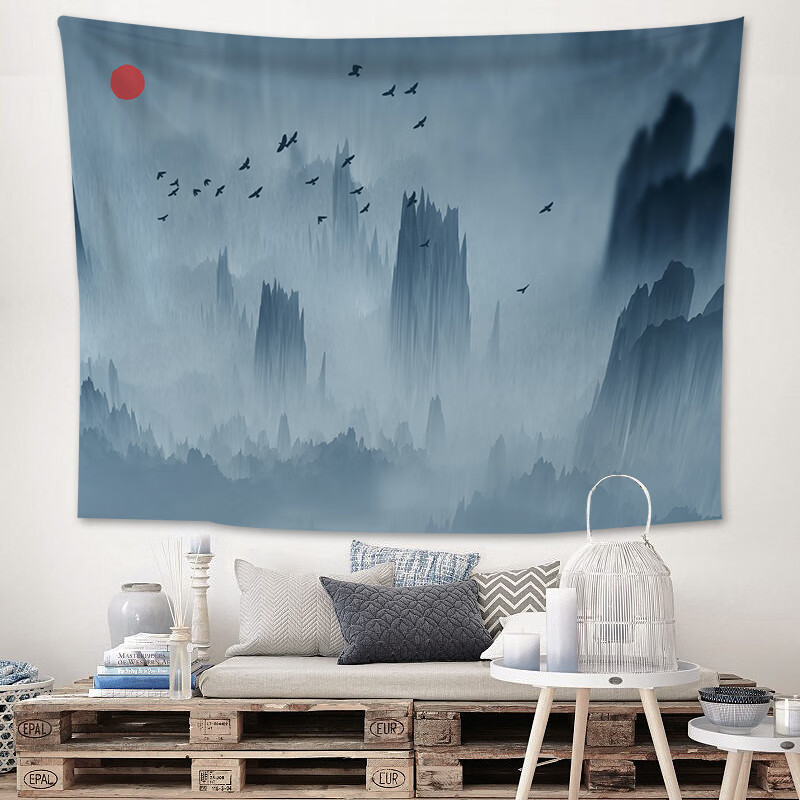 中式挂布背景布黑底彩色风景大壁毯卧室宿舍墙面装饰布画挂毯 风景画1