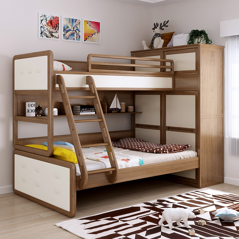 阿呆熊 实木儿童床多功能组合床衣柜床储物高箱上下床平行子母高低床