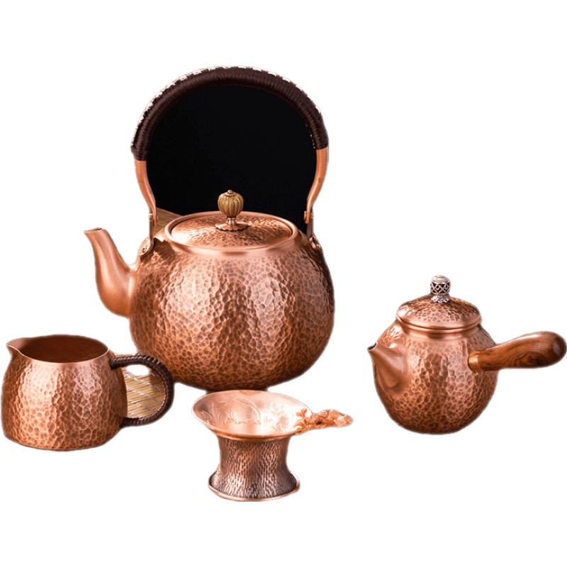 天喜(TIANXI)銅壺煮茶燒水壺手工純紫銅水壺電陶爐側把壺公道杯養(yǎng)生茶具銅茶壺 錘紋1600ml+側壺310ml+公道杯