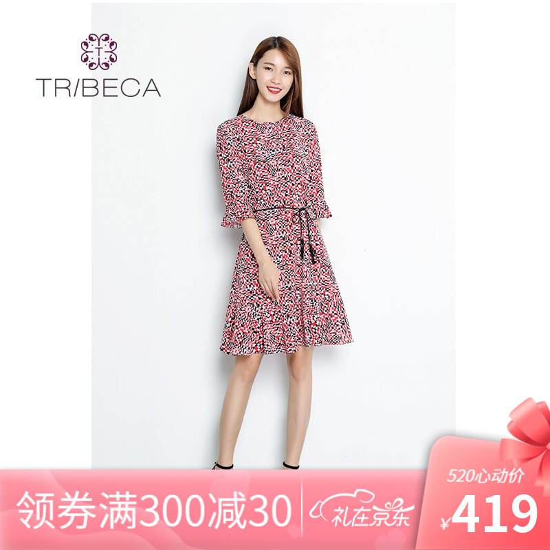TRIBECA/翠贝卡T830910V632 秋季新款甜美系带连衣裙 红色 M