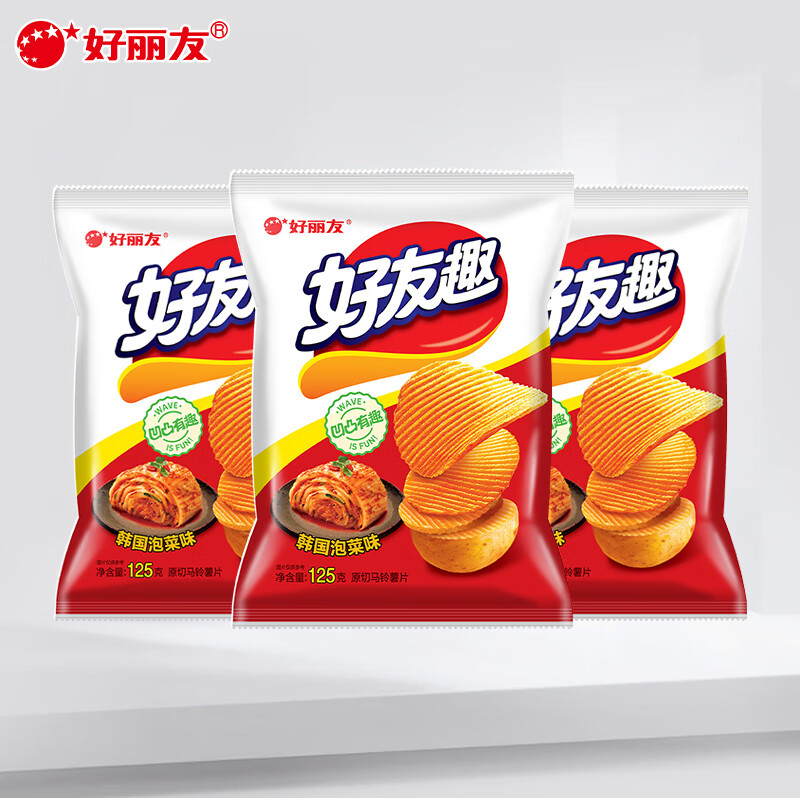 好丽友 好友趣薯片125g*3袋组合 休闲膨化零食 韩国泡菜味125g*3袋