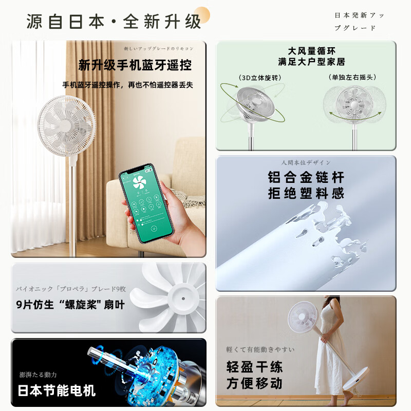 西哲（sezze） 日本空气循环电风扇办公家用落地智能台立两用直流变频定时遥控桌面风扇288plus 珍珠白288plus（蓝牙款）