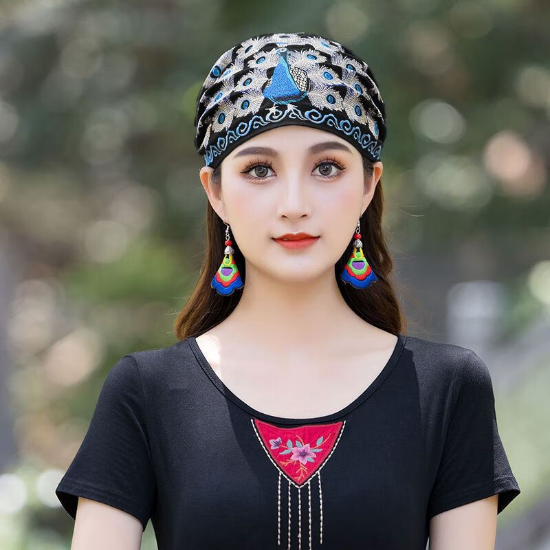 帽民族风刺绣帽子头巾套头薄款头巾帽复古女款包头帽 h34