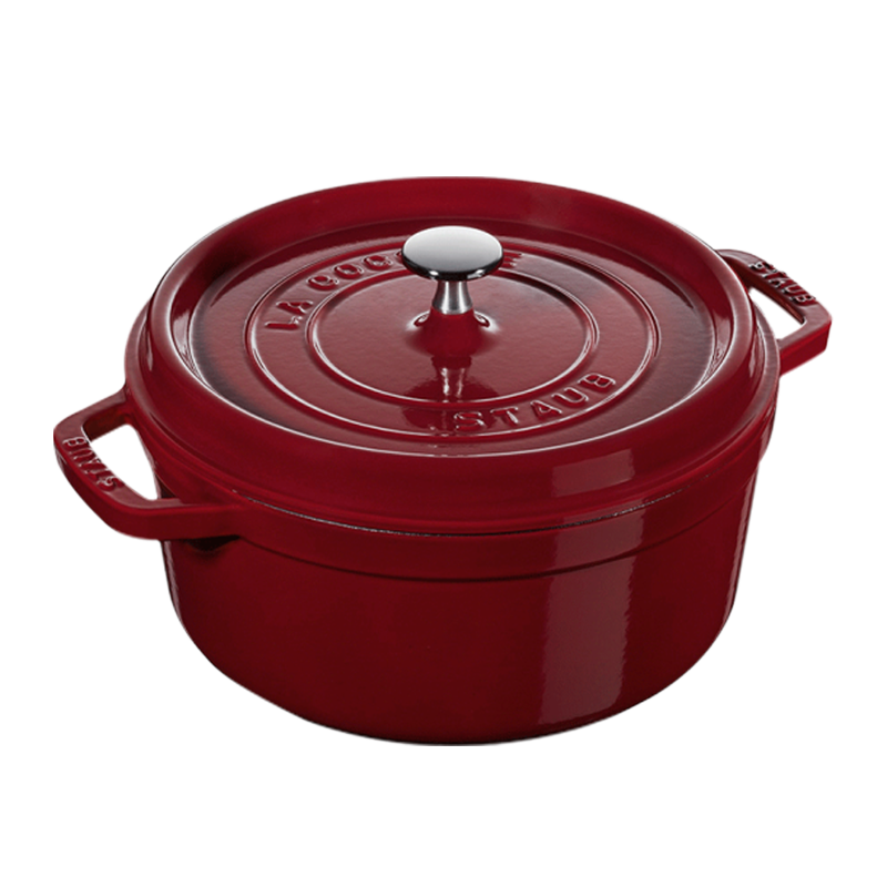 琺寶（staub）法國進(jìn)口琺瑯鑄鐵鍋平底鑄鐵鍋雙耳煲湯鍋燉鍋炒鍋電磁爐通用 圓燉鍋酒紅色 24cm