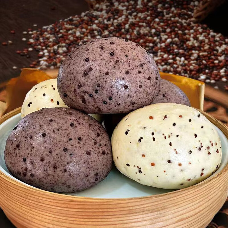 富世康石磨手工三色藜麦馒头无加糖杂粮面粗粮主食早餐早点山东特产 24个 1920g