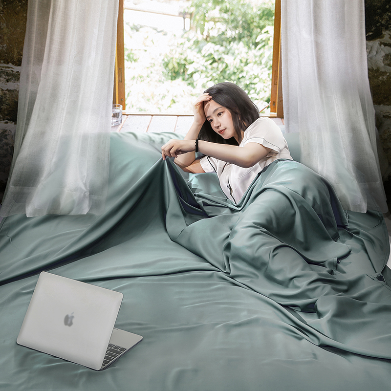 班哲尼 莫代尔旅行隔脏睡袋一次性床单被罩酒店美容院被单枕套加厚单人双人加宽 珍珠绿200*210cm
