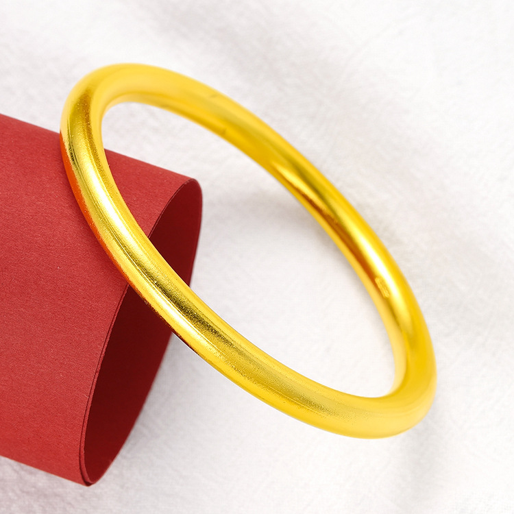 传承磨砂光面哑光仿金手镯女小众设计6mm实心闭口加重镀金色久不掉色