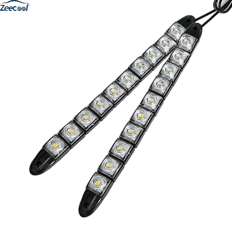 遥绾惜汽车LED日行灯改装日间行车灯指导安装弯曲中网灯通用高亮防水12V 白壳 10灯珠【白光】一对