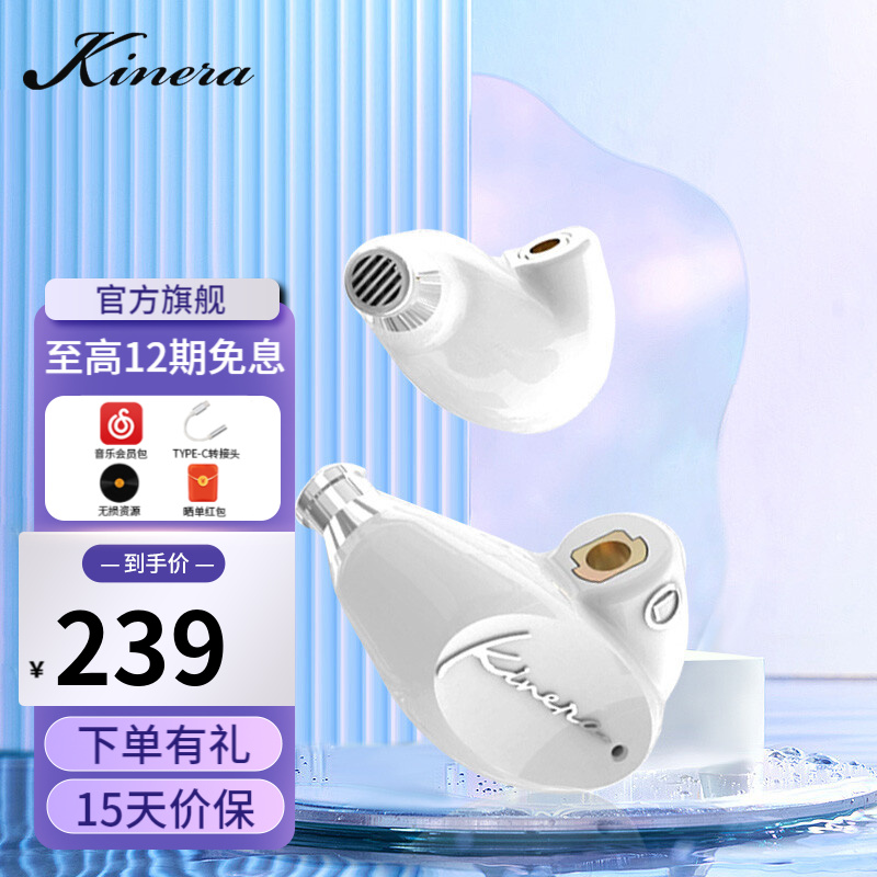王者时代（KINERA） SIF 重低音单动圈入耳式挂耳HIFI耳机音乐耳塞MMCX可换线高解析 白色