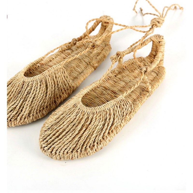 草鞋草编鞋女男潮手工复古编织藤草男士手编凉鞋表演凉草鞋 亚麻色 44