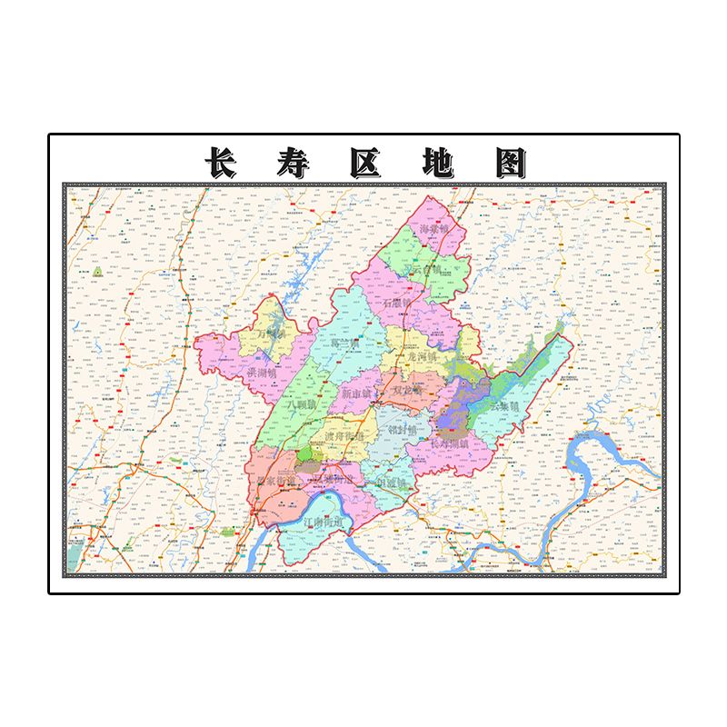 长寿区地图1.1米重庆市新版装饰画客厅沙发背景墙会议办公室贴画 不覆膜