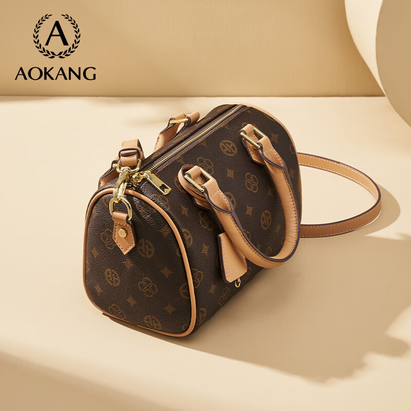 奥康（Aokang）包包女包新款复古托特包印花斜挎单肩包生日520送女朋友礼物礼物 BG703004-咖色