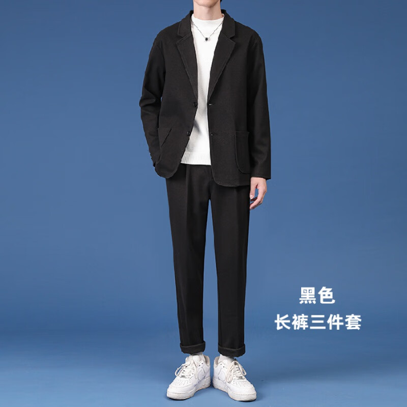 angelgonzales男士高档休闲西装男士外套韩版宽松潮流毛呢小西服套装