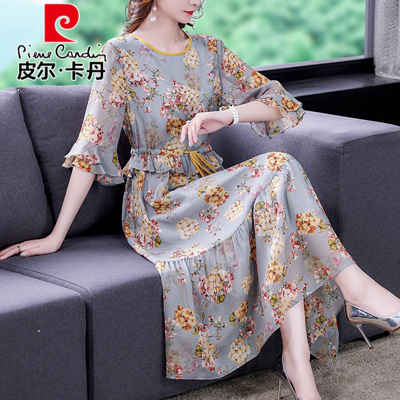 2021新款夏季女士夏装女装碎花雪纺短袖今年新款连衣裙子春夏针织
