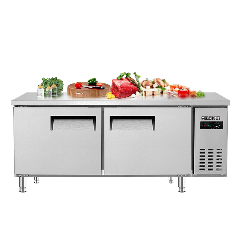 美菱（MELING）1.5米厨房不锈钢工作台冰柜 卧式冷藏冷冻双温双箱 商用后厨操作台保鲜柜MCF(W)-1.5LCD2MOH