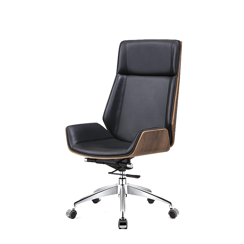 圣黎办公家具洽谈椅会议椅北欧老板椅办公电脑椅接待中班椅 胡桃木纹(高背转椅)