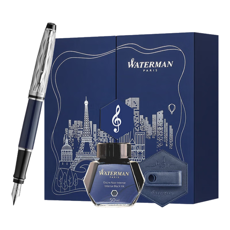 威迪文（WATERMAN）鋼筆簽字筆 生日禮物 EXPERT系列蔚藍(lán)本真墨水筆+塞納河之歌禮盒