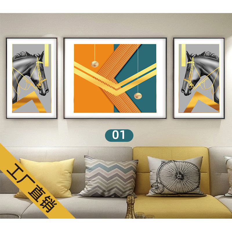 背景墙挂画大气墙画晶瓷镶钻三联画壁画 01 左右40*60中间80*60镶钻