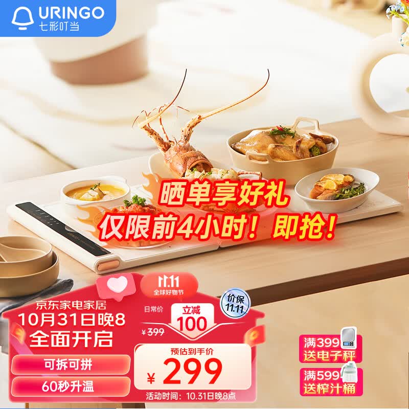 七彩叮当（URINGO）暖菜板家用多功能可折叠饭菜保温板桌面加热恒温暖菜垫热菜板使用感如何?