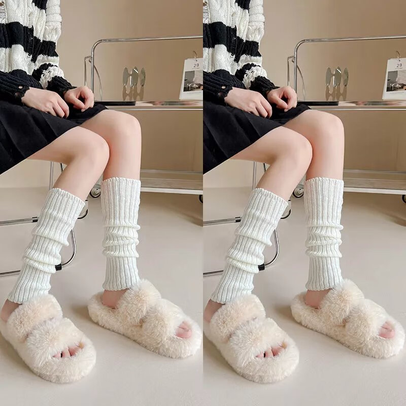 【精选】春夏灰色jk袜套堆堆袜女腿套多巴胺袜子配色纯色日系Loli 白色2双 均码(长约45cm)