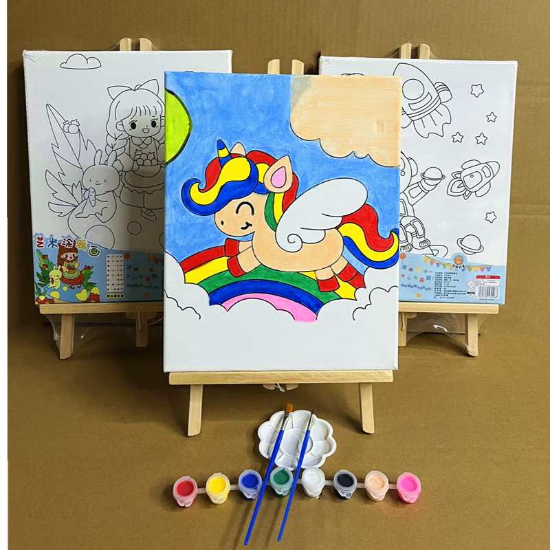 溥畔艺术涂鸦画儿童diy手工涂鸦画创意木框画填色颜料画手工制作 米
