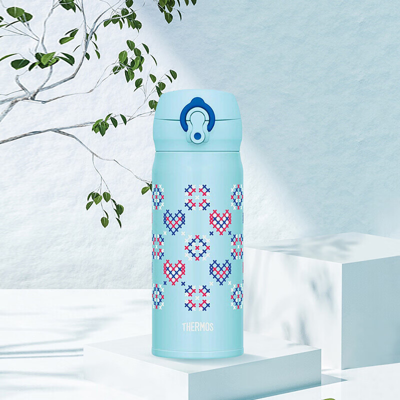 膳魔师（THERMOS）保温杯 400ml 进口 不锈钢保温保冷杯 儿童水杯 JNL-403 蓝色爱心