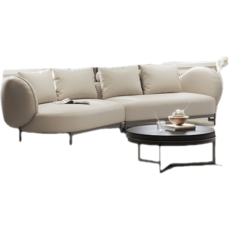 儒黛 现代轻奢高扶手沙发简约风格北欧弧形羽绒靠包科技布客厅组合异形设计师 米白色右贵妃 可定制颜色