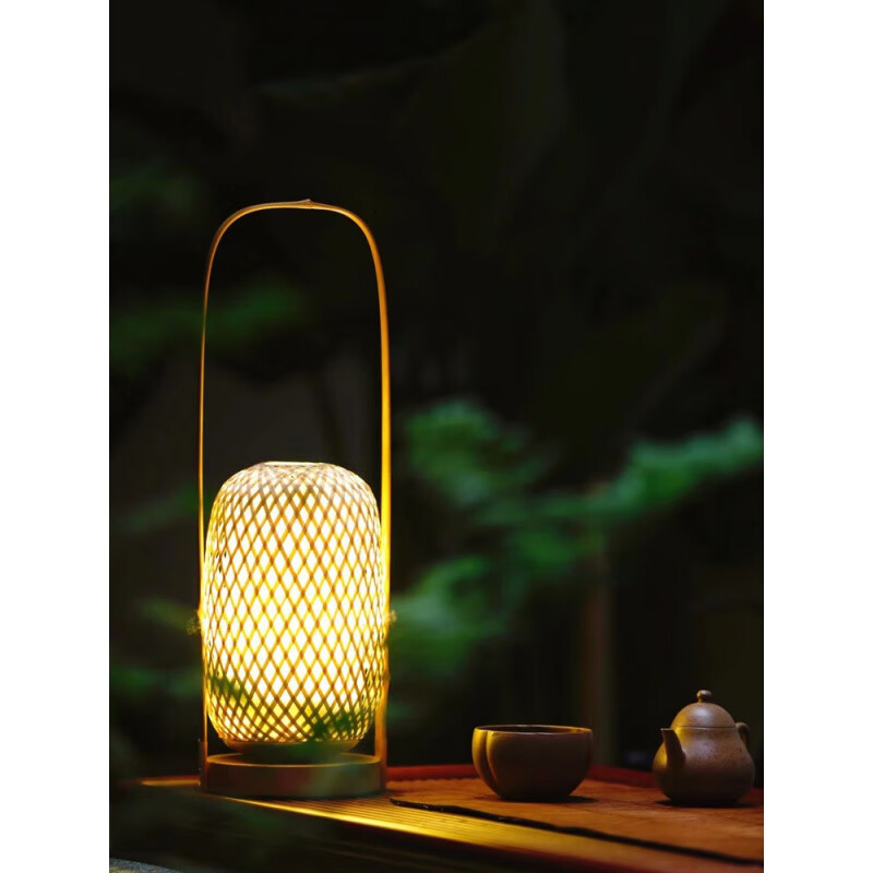 秀雷(xiulei)台灯禅意古风台灯禅意茶室书房复古充电竹编小夜灯榻 插