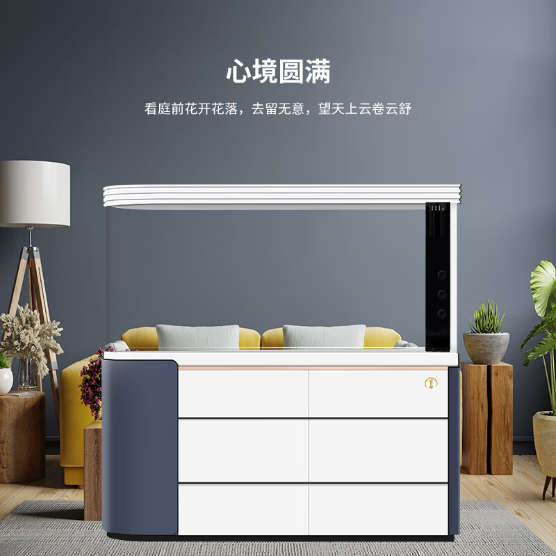 rame睿美鱼缸1号系列镜圆客厅豪华软包子弹头弧形热弯玻璃底滤水族箱