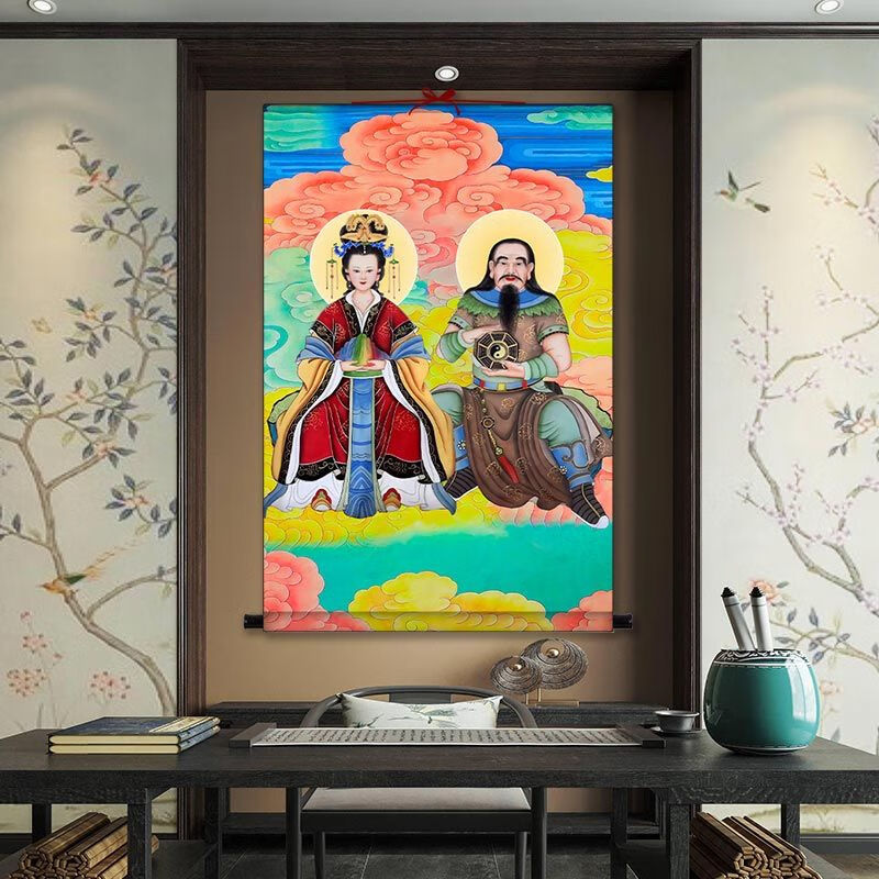 定制 伏羲大帝女娲娘娘画像人文先始挂画华夏始祖卷轴画上古神话神仙