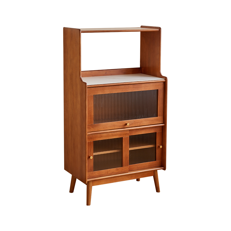 席豪岩板餐边柜全实木茶水柜北欧客厅边柜餐厅置物柜日式厨房微波炉柜 樱桃木色(整装发货 送货入户) 3门