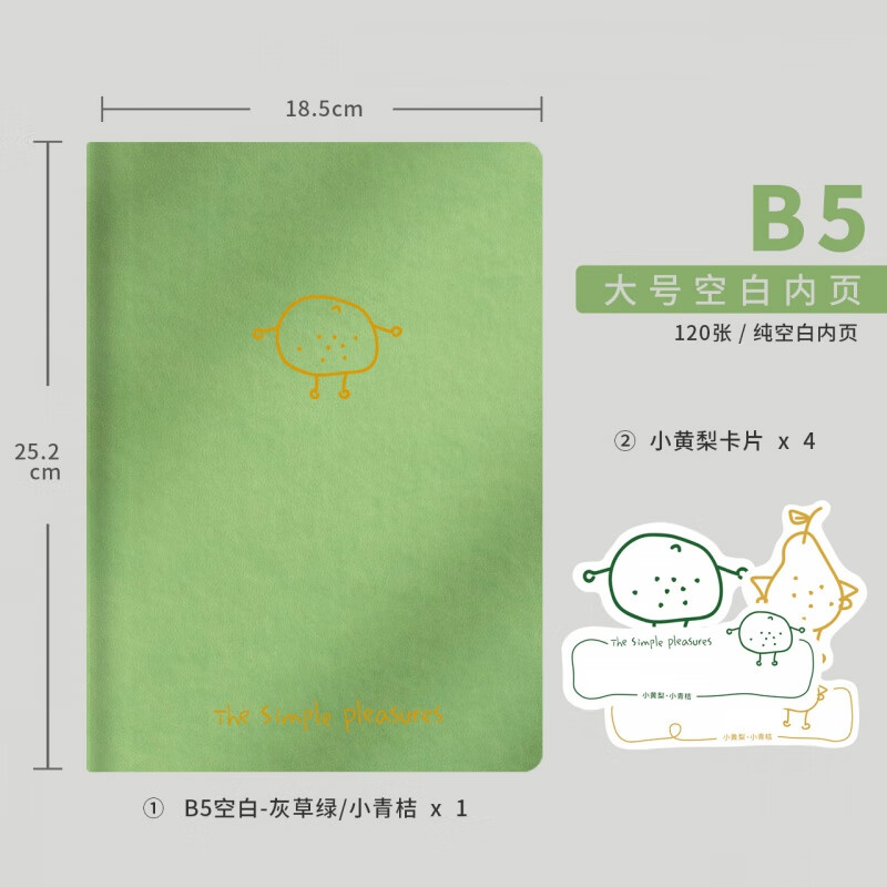 锦一文具（geeyear）B5空白笔记本子 大本子allinone软皮面文艺精致大学生简约加厚摘 B5小青桔+卡片+书衣