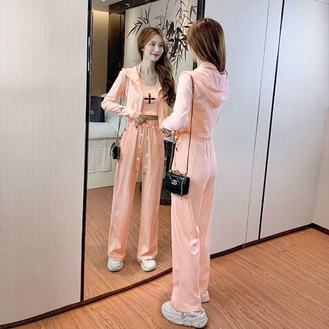 穿搭女装显高 气质套装盐甜系休闲时尚减龄2023早春新款显 橘粉色背心