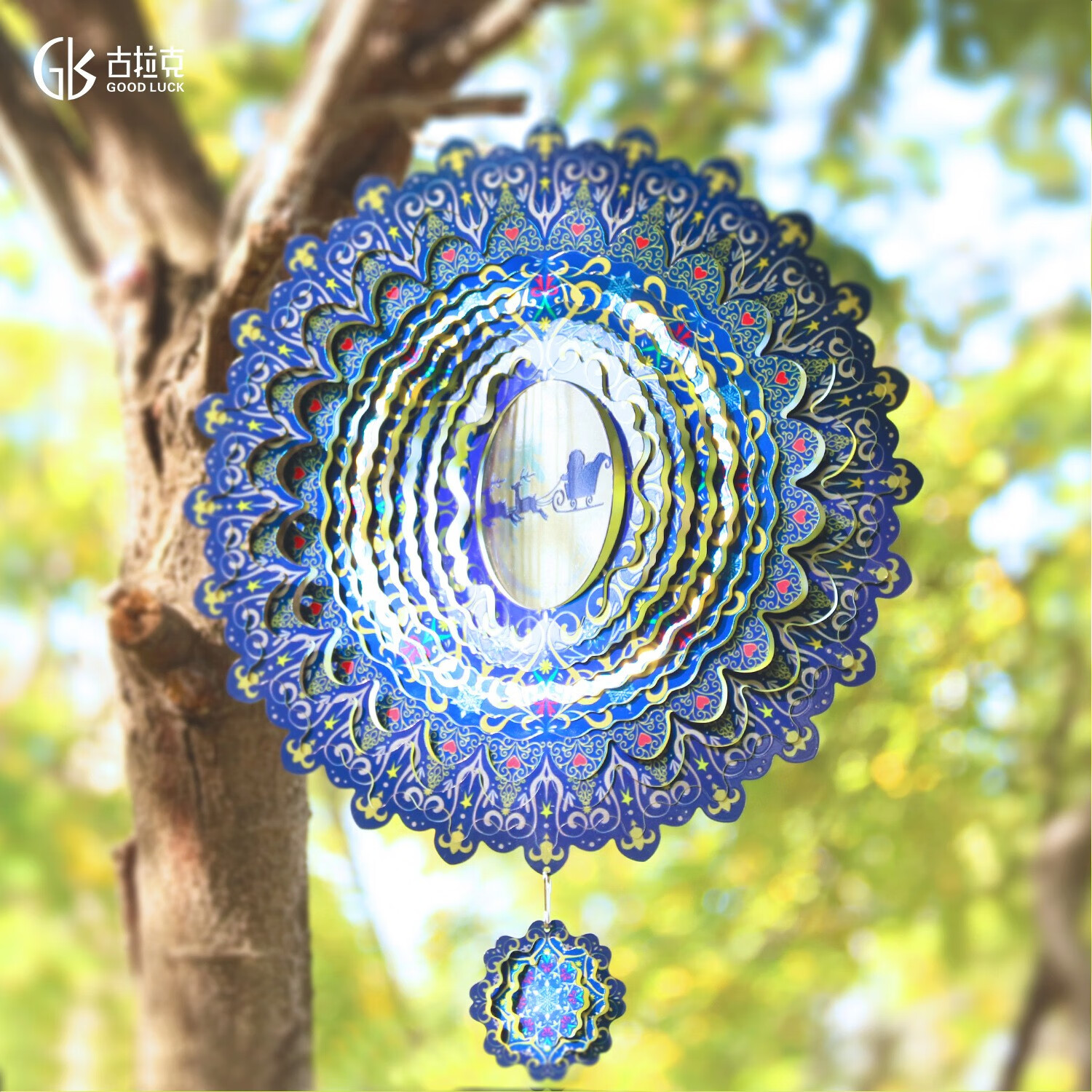 霜魄风曼陀罗风铃北欧3d风旋转风铃立体挂件三d艺术和旋不锈钢视觉