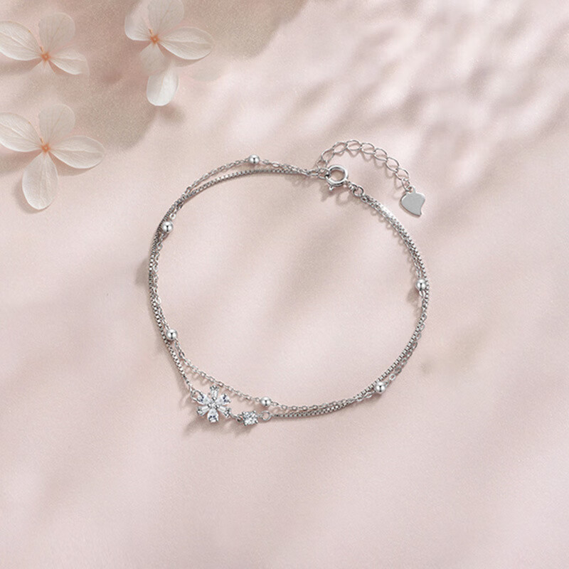 赤瑕宫樱花手链女生银ins小众设计简约轻奢精致新款女神节礼物 白金色