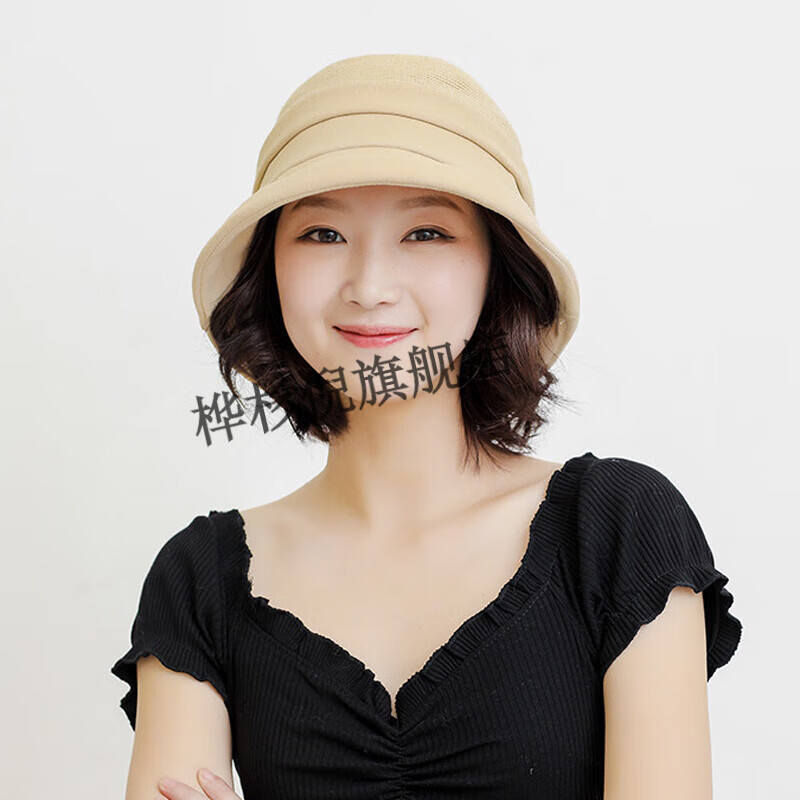 帶假發(fā)的帽子 可拆卸假發(fā)帽子一體時尚連帽帶春秋冬夏短發(fā)卷發(fā)女透氣遮陽漁夫帽 米色帽子15cm波浪卷深棕色假發(fā)