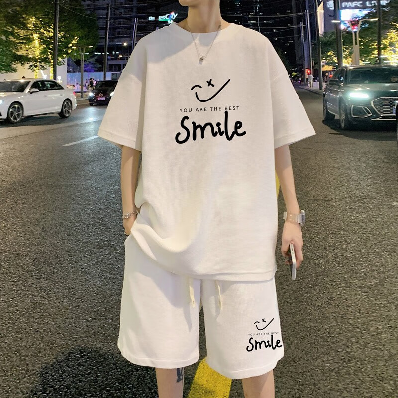 生短袖短裤套装男士半袖t恤17岁青 白色(男式潮人个性帅气潮牌休闲 s