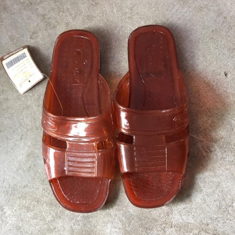 楷示夏季中老年男塑胶塑料民工浴室拖鞋硬底家居一字拖复古简易拖鞋老