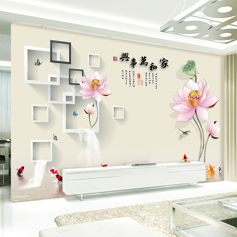 金丝雀(anary)电视背景墙五宫格墙布客厅九鱼聚财影视墙壁画立体壁布