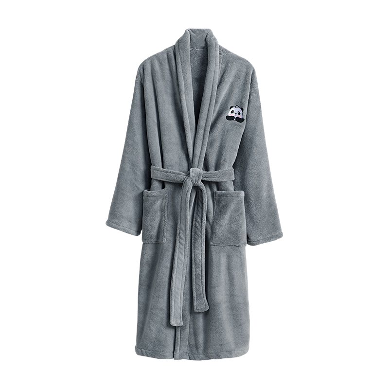 洁丽雅浴袍女吸水速干加厚浴巾保暖秋冬温泉浴衣裹巾吸水家居浴袍 灰色