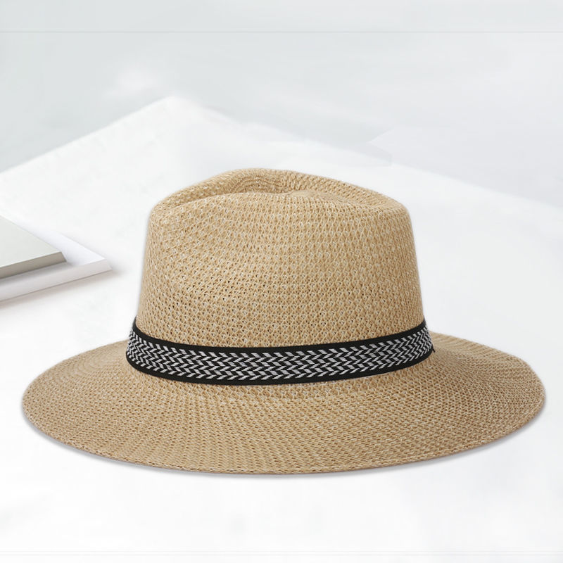 万宏达男式草帽凉帽帽子男士透气遮阳帽太阳帽草编凉帽中老年晒帽夏季 高品质草编卡其色 夏季时尚晒遮阳帽