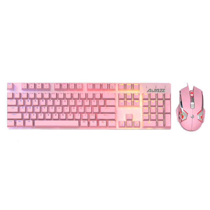 黑爵（AJAZZ）守望者Ⅱ pro键鼠套装 有线键鼠套装 机械键鼠套装 104键混光 电竞游戏套装 粉色 青轴 pro粉色青轴（混光）键鼠套装