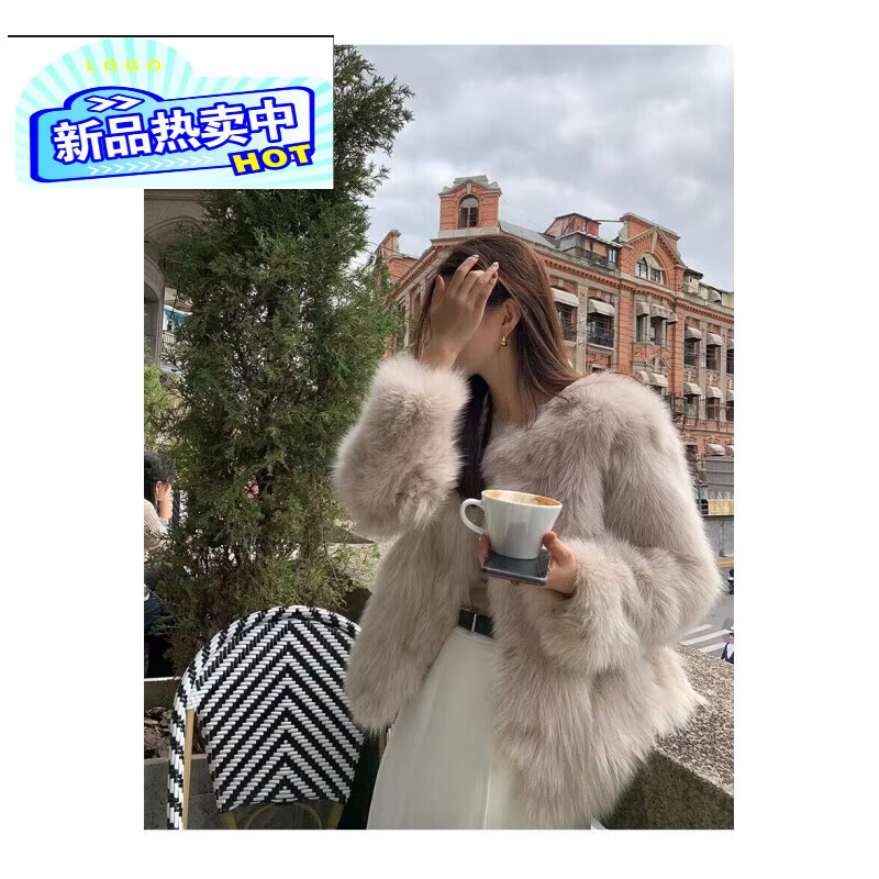 GLM Lee海寧水貂絨狐貍毛皮草外套女2024年秋冬新款短款加厚保暖時尚年輕 貂皮大衣年輕款奶茶色 長毛加厚 貂皮大衣年輕款S 80到94斤