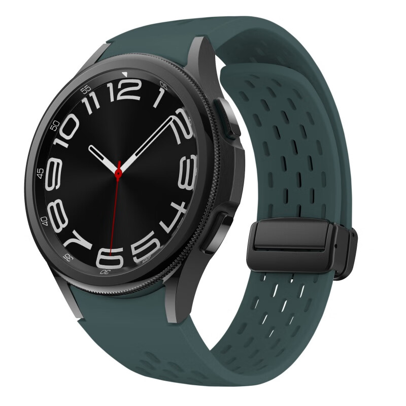 适用三星watch6/5磁吸硅胶表带Samsung Galaxy Watch 6pro/4class 暗夜绿【弧形/折叠磁吸网孔硅胶表带】 适用：三星watch6 40mm