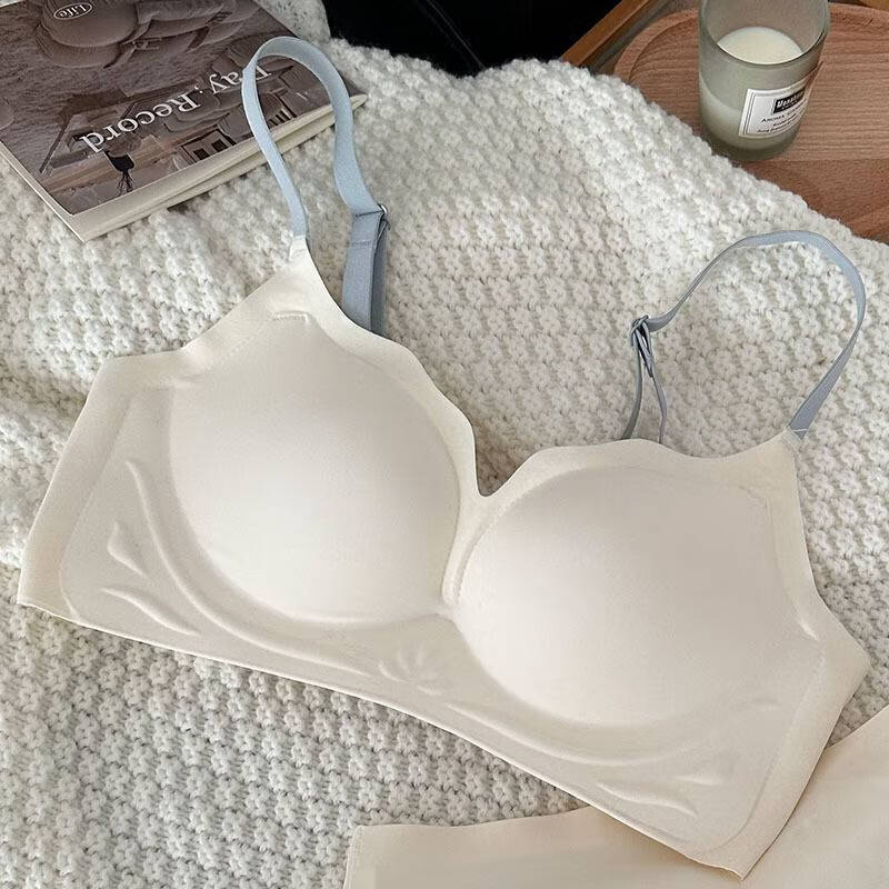 软支撑无痕内衣女撞肩无钢圈小胸聚拢舒适上托固定杯夏天穿的 香槟 s
